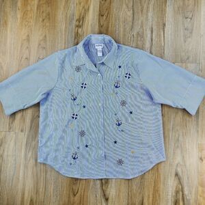 🔹️Bon Worth Blue Striped Nautical Buttoned Top Petite Large